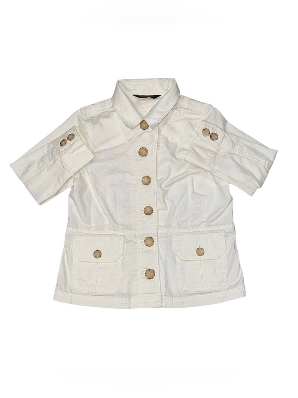 EDDIE BAUER Women's White Stretch Cotton Utility Safari Jacket | Size M Petite